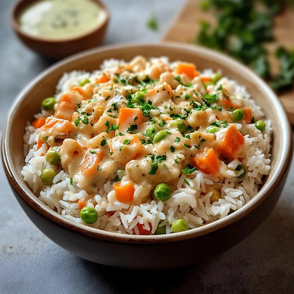 Reis mit Gemüse-Frischkäse-Sauce