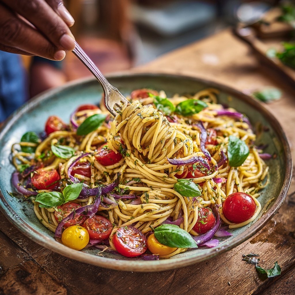 Mediterraner Nudelsalat Mit Basilikum