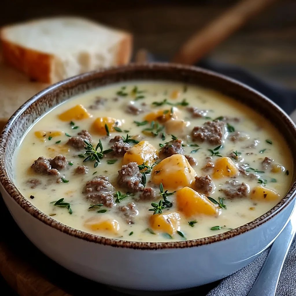 Cremige Käsesuppe mit Hackfleisch