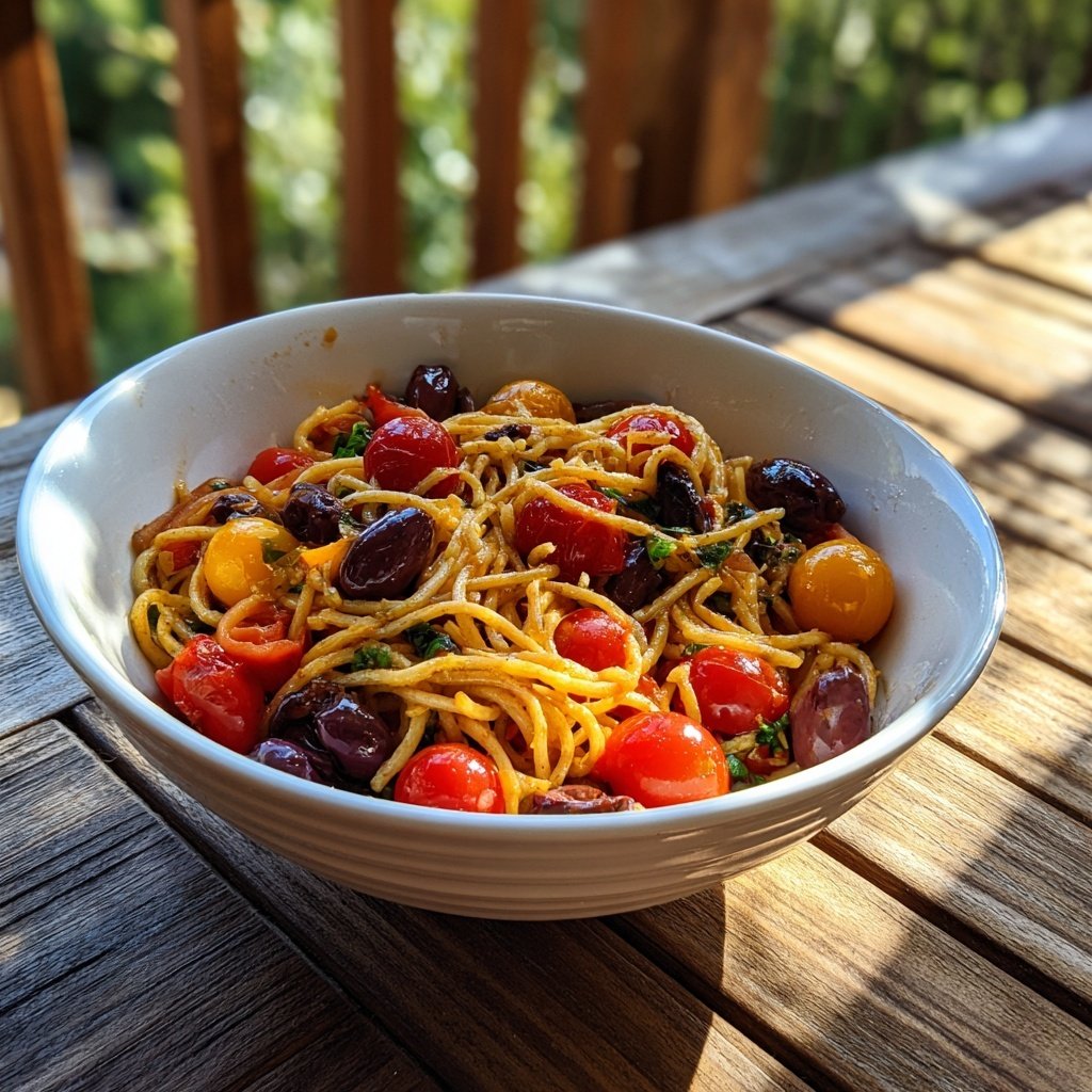 Mediterraner Nudelsalat Mit Oliven Und Tomaten